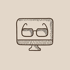 Image showing Glasses on computer monitor sketch icon.