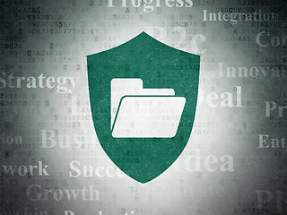 Image showing Finance concept: Folder With Shield on Digital Data Paper background