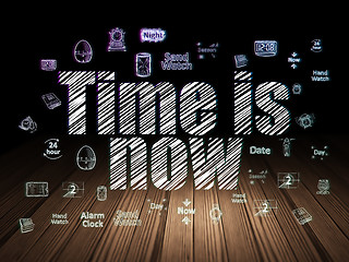 Image showing Time concept: Time is Now in grunge dark room