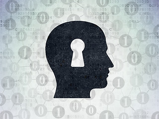 Image showing Business concept: Head With Keyhole on Digital Data Paper background