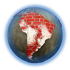 Image showing South America on brick wall Earth