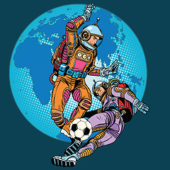 Image showing Football soccer match astronauts play