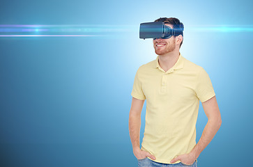 Image showing happy man in virtual reality headset or 3d glasses