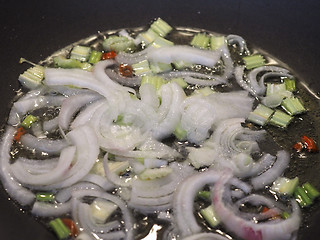 Image showing Frying onions vegetables