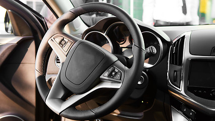 Image showing Interior view of car with black salon