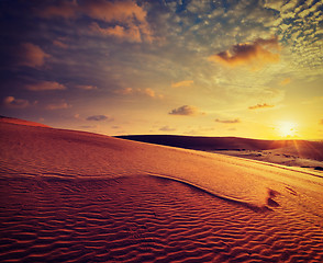 Image showing White sand dunes on sunset, Mui Ne, Vietnam