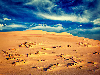 Image showing White sand dunes on sunrise, Mui Ne, Vietnam