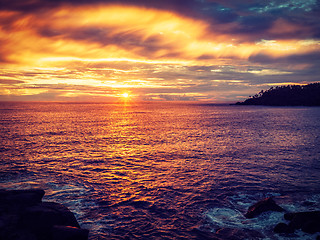 Image showing Ocean sunset with dramatic sky