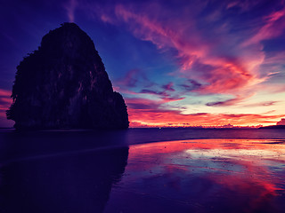 Image showing Sunset on Pranang beach. Railay , Krabi Province Thailand