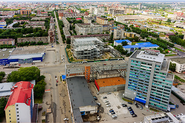 Image showing Aerial view of office building and urban quarters