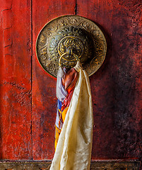 Image showing Door gate handle of Thiksey gompa Tibetan Buddhist monastery