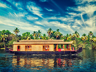 Image showing Houseboat on Kerala backwaters, India