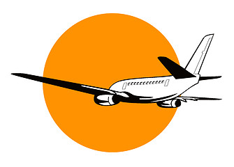 Image showing Airplane flying into the sun