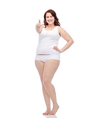 Image showing plus size woman in underwear showing thumbs up