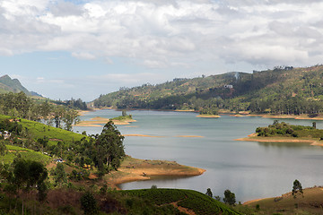 Image showing view to lake or river from land hills on Sri Lanka