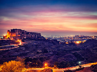 Image showing Mehrangarh fort in twilight. Jodhpur, India