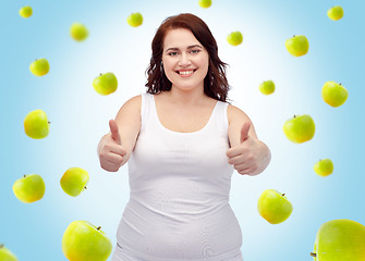 Image showing plus size woman in underwear showing thumbs up