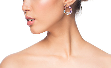 Image showing close up of beautiful woman face with earring