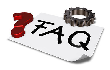 Image showing the word faq on paper sheet and gear wheel - 3d rendering