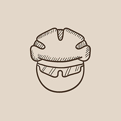 Image showing Man in bicycle helmet and glasses sketch icon.