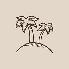 Image showing Two palm trees on island sketch icon.