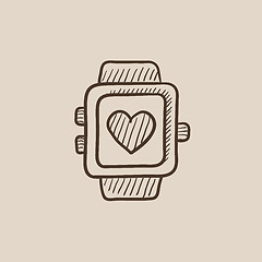 Image showing Smartwatch with heart sign sketch icon.