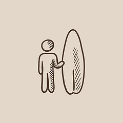 Image showing Man with surfboard sketch icon.