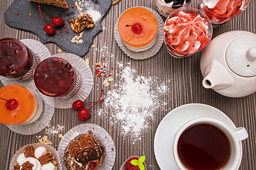 Image showing Table with fruit cakes 