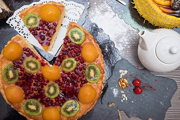 Image showing Table with fruit cakes 