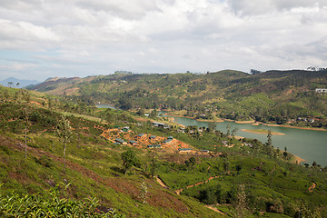 Image showing view to lake or river from land hills on Sri Lanka