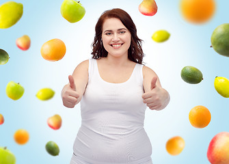 Image showing plus size woman in underwear showing thumbs up