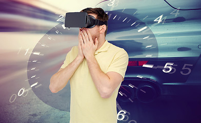 Image showing man in virtual reality headset and car racing game