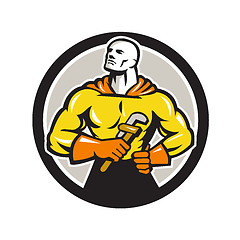 Image showing Plumber Superhero Monkey Wrench Circle Retro