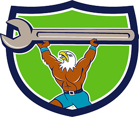 Image showing American Bald Eagle Mechanic Spanner Crest Cartoon 