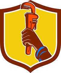 Image showing Black Plumber Hand Raising Monkey Wrench Crest