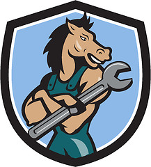 Image showing Horse Mechanic Spanner Crest Cartoon