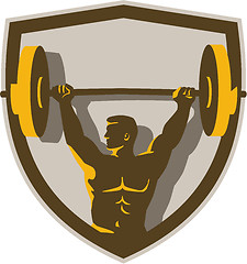 Image showing Weightlifter Lifting Barbell Crest Retro