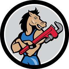 Image showing Horse Plumber Monkey Wrench Circle Cartoon