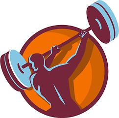 Image showing Weightlifter Swinging Barbell Rear Circle Retro