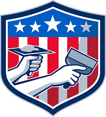 Image showing Drywall Repair Service American Flag Shield Retro