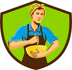 Image showing Female Chef Bandana Mixing Bowl Crest Retro