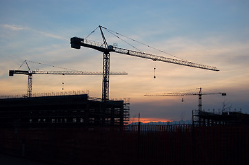 Image showing cranes on sunset