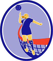 Image showing Volleyball Player Spiking Ball Oval Retro