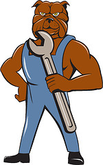 Image showing Bulldog Mechanic Holding Wrench Cartoon