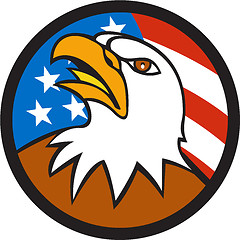 Image showing American Bald Eagle Head Looking Up Flag Circle Cartoon