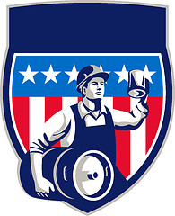 Image showing American Construction Worker Beer Keg Crest Retro