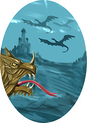 Image showing Dragon Head Castle Oval Watercolor