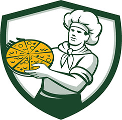 Image showing Pizza Chef Holding Pizza Shield Retro