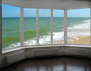 Image showing plastic window with view of marine waves