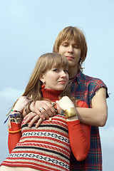 Image showing Young couple - the guy and the girl outdoor 1